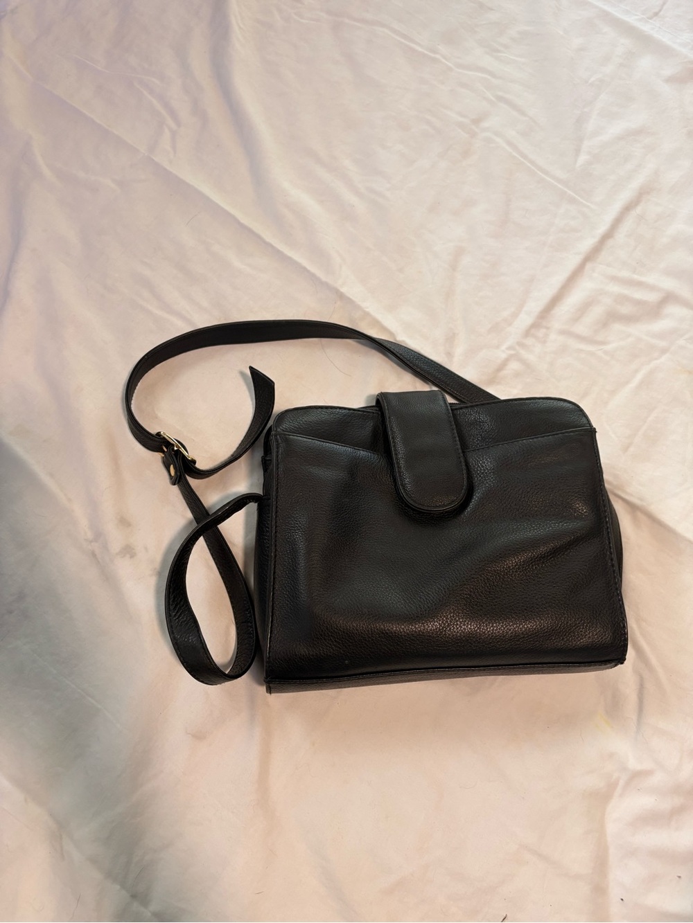 Vintage A. Giannetti Genuine Black Leather Crossbody Bag Gold